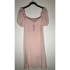 Faithfull the Brand pink green floral cottagecore milkmaid babydoll midi dress S
